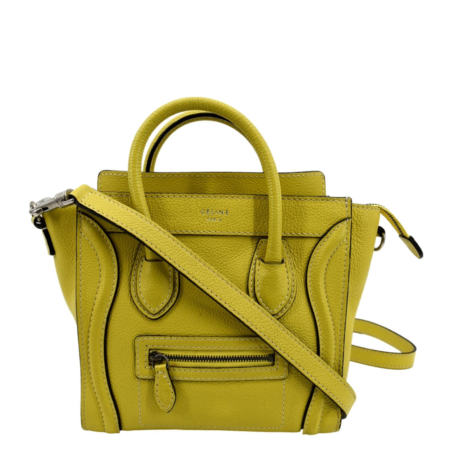 CELINE Nano Luggage Calfskin Leather Shoulder Bag Citron